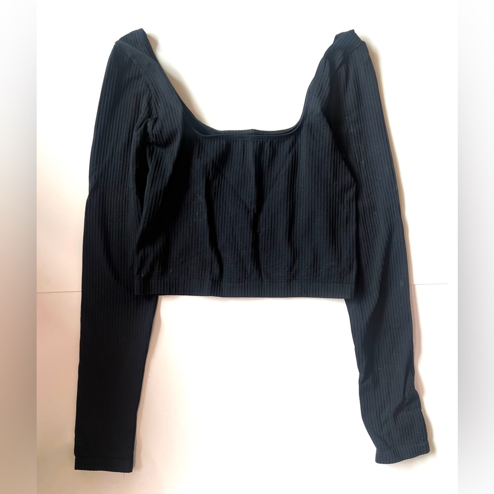 Anthropologie Black Ribbed Crop Top scoop neck long sleeve y2k style